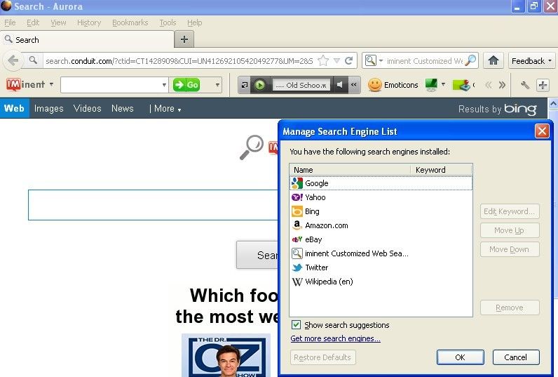 2. Enter the Add-ons entry in the Tools menu. 3. Remove the iminent 10.16.70.5 from Add-ons Manager.